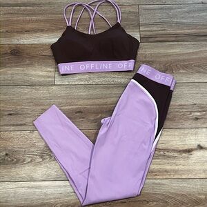 Aerie Offline Lavender & Chocolate Strappy Sports Bra & Legging Set Size Medium